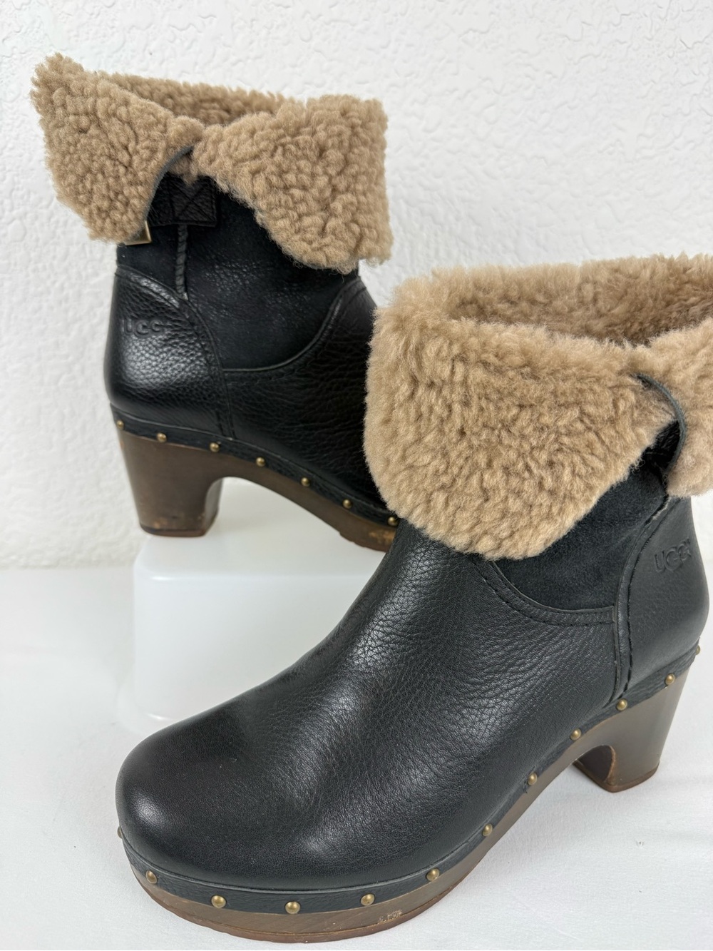 UGG Amoret | Black Leather Shearling Booties | Studded | Women's 8 - Picture 2 of 10